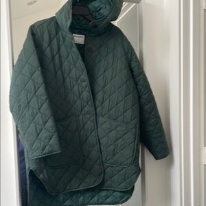 Old Navy green olive waterproof quilted coat Large  added measurement pics